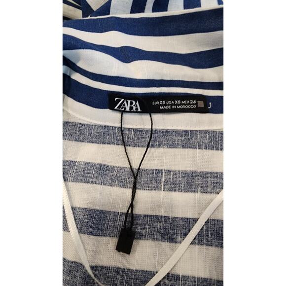 NWOT Zara Striped Linen Bld Shirt Dress XS XSmall Midi Blue White Resort No Belt - Picture 8 of 12